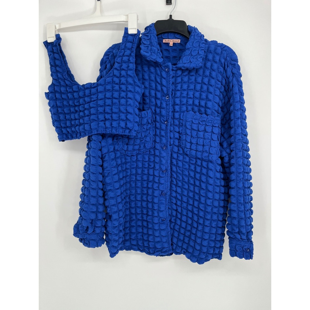 Bailey Rose Popcorn Texture Shirt & Crop Tank‎ Set Women Royal Blue S Retro Y2K